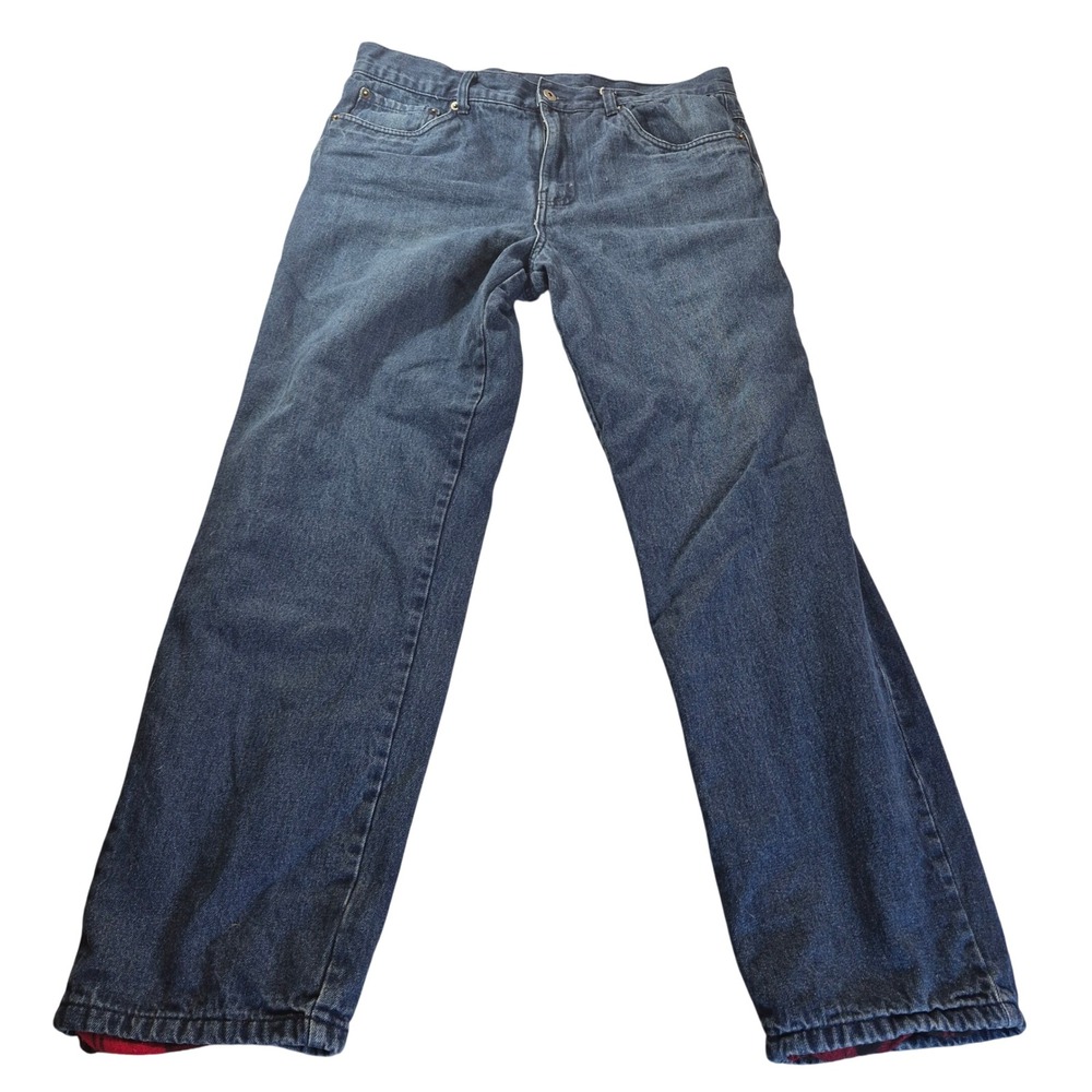 Adventuridge Flannel Lined Jeans Mens 38x32 Blue Denim Plaid Workwear Gorpcore